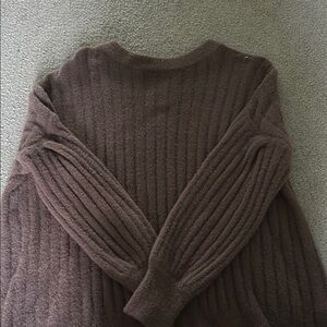 Aerie Brown Ribbed Crew Neck Sweater